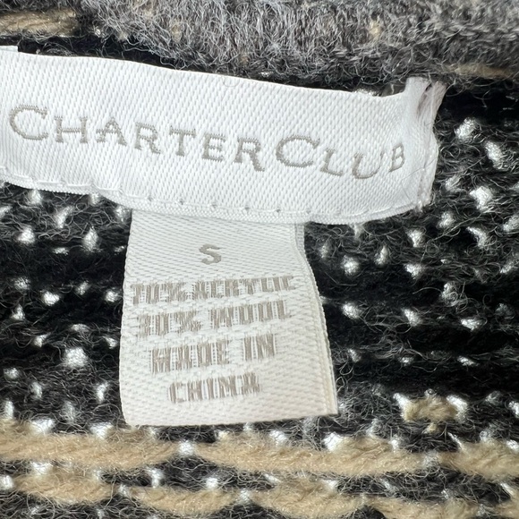 Charter Club wool blend S long line open front cardigan fair isle cream gray - Picture 6 of 8